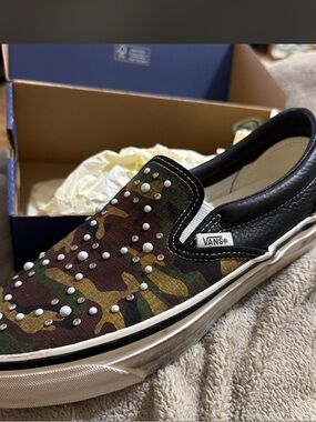 Vans Kids' Slip-On Camo Studded Sneakers - Green/Brown/Black